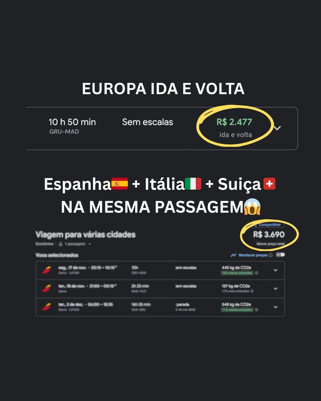 Print de passagens aéreas baratas encontradas no Google Flights